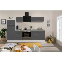 K&uuml;chenzeile mit Ger&auml;ten 270 cm Grau/Wei&szlig;