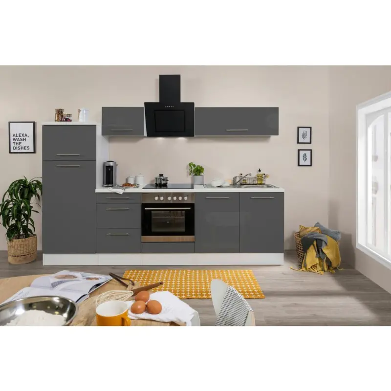 K&uuml;chenzeile mit Ger&auml;ten 270 cm Grau/Wei&szlig;