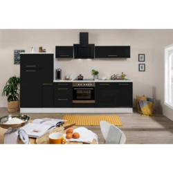 Küchenzeile mit Geräten 300 cm Schwarz Hochglanz/Weiß