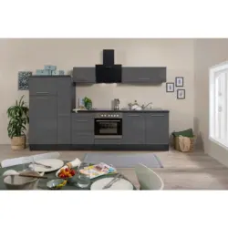 K&uuml;chenzeile mit Ger&auml;ten 300 cm Grau