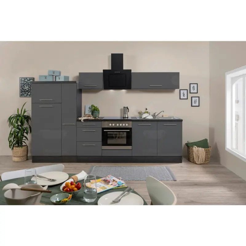 K&uuml;chenzeile mit Ger&auml;ten 300 cm Grau