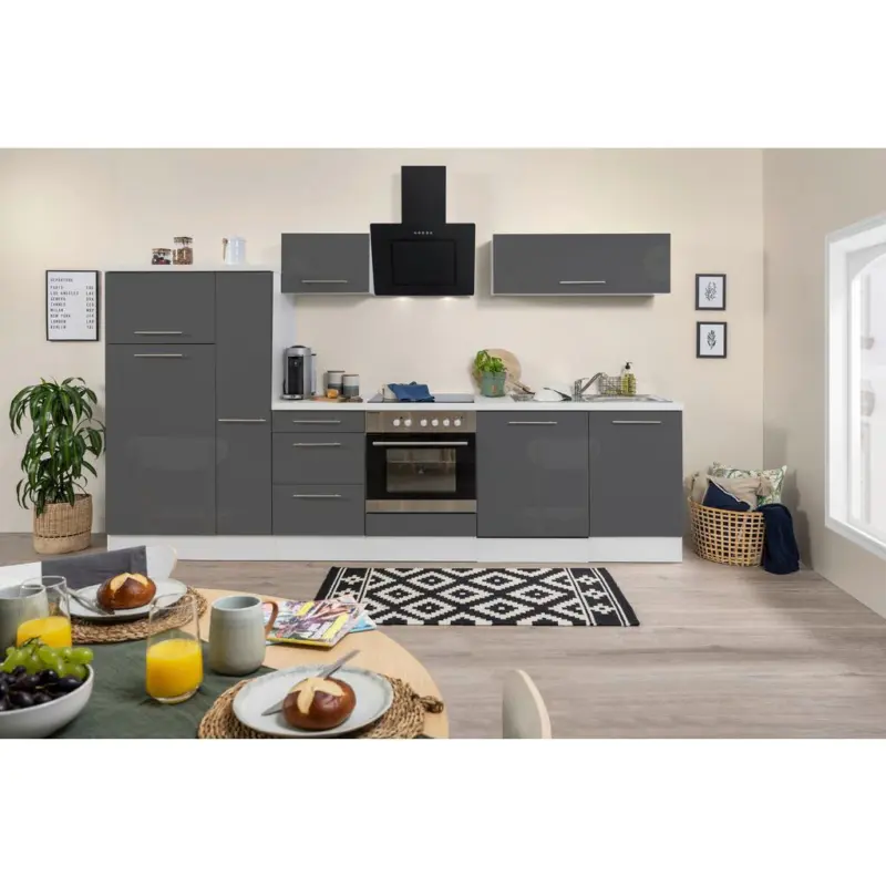 Küchenzeile mit Geräten 310 cm Grau/Weiß