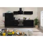 M&ouml;belix K&uuml;chenzeile mit Ger&auml;ten 310 cm Schwarz Hochglanz