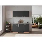 M&ouml;belix K&uuml;chenzeile mit Ger&auml;ten 150 cm Dunkelgrau/Buche Dekor