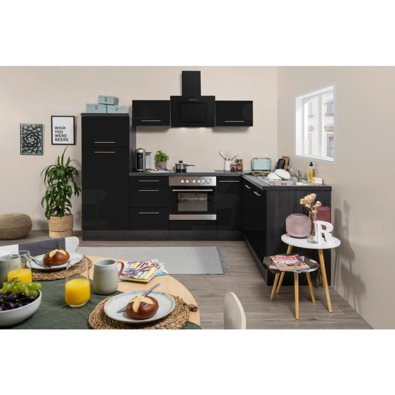 Einbauküche Eckküche Möbelix mit Geräten 260x200 cm Schwarz