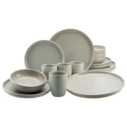 Kombiservice Uno Keramik 4 Personen Geschirr Set Grau