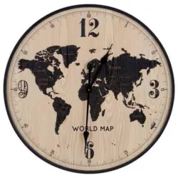 Wanduhr Aras Ø 60 Cm Analog Natur/schwarz Eisen Weltkarte