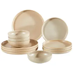 Tafelservice Uno Keramik 4Personen Geschirr Set Sand