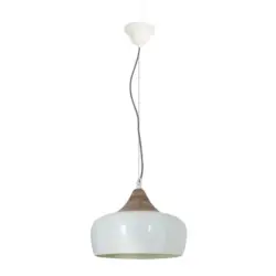 Hängeleuchte Jaipur H: 34 Cm 1-Flammig, Weiß/holz Dekor