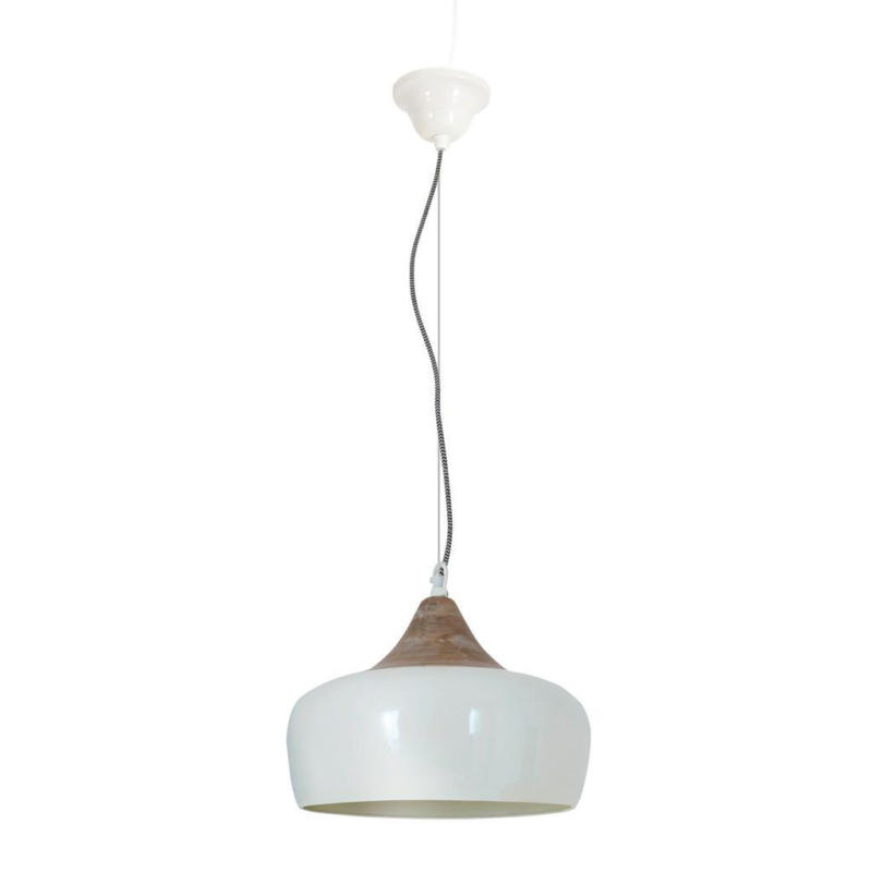 Hängeleuchte Jaipur H: 34 Cm 1-Flammig, Weiß/holz Dekor
