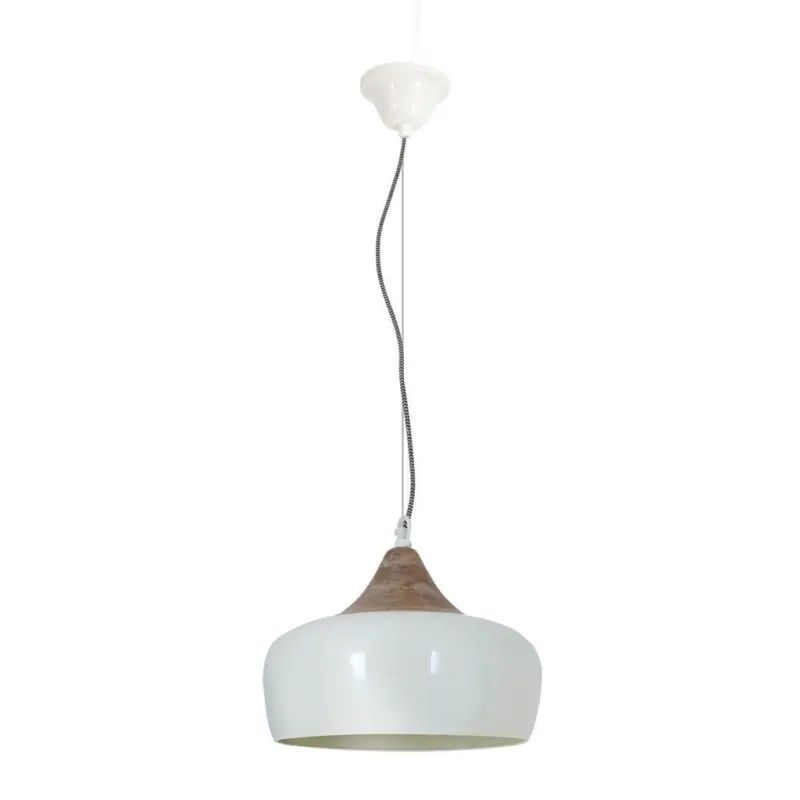 Hängeleuchte Jaipur H: 34 Cm 1-Flammig, Weiß/holz Dekor