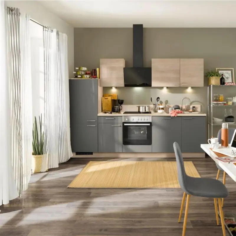 Küchenzeile Win/plan Mit Geräten 280 Cm Eiche/anthrazit