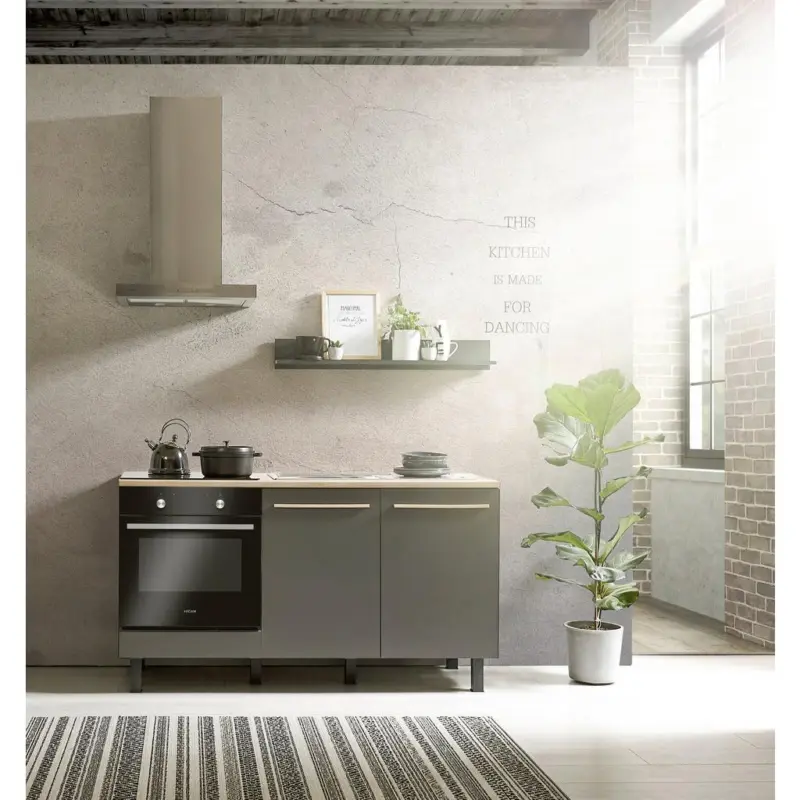 Minik&uuml;che Ohne Ger&auml;te B: 160 Cm Anthrazit/eiche Dekor