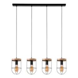 Hängeleuchte Netuno H: 128 Cm 4-Flammig, Echtholz Eiche