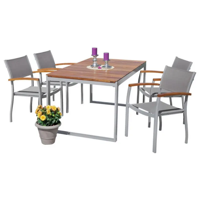 Gartenmöbel Set 5-Tlg. Naxos Aluminium/Akazienholz