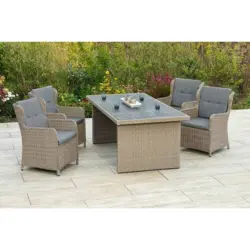 Gartengarnitur 5-Tlg. Ostiano Metall/Kunststoff/Textil/Glas