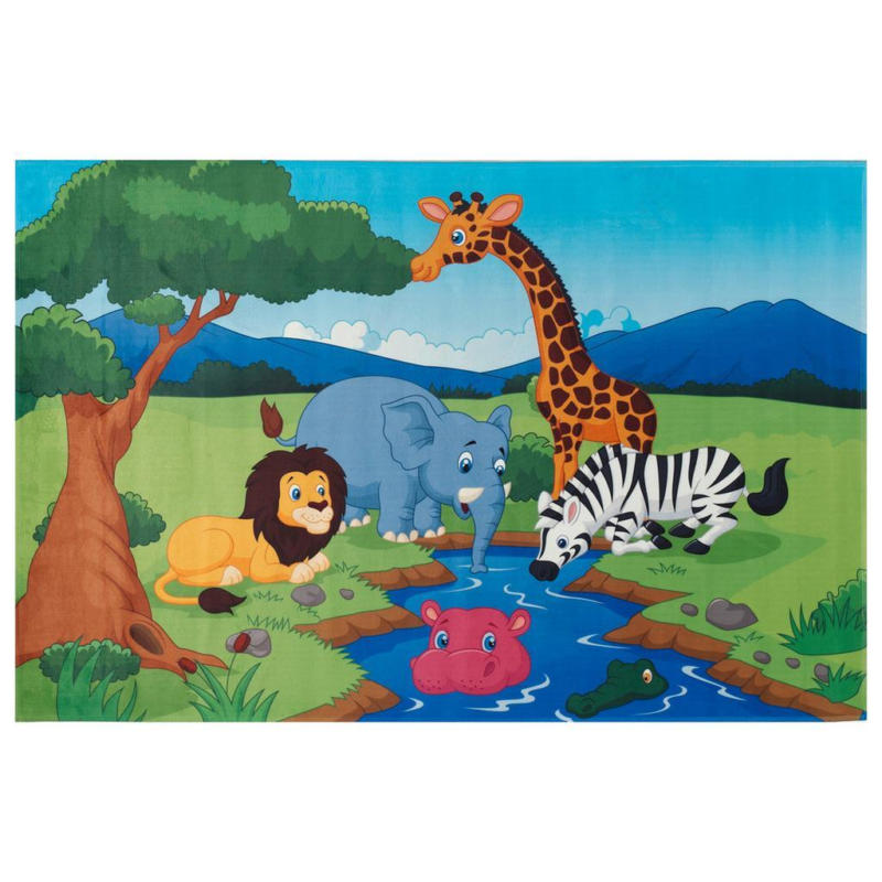 Kinderteppich Tiere Blau/ Grün 5 Freunde 100x160 Cm