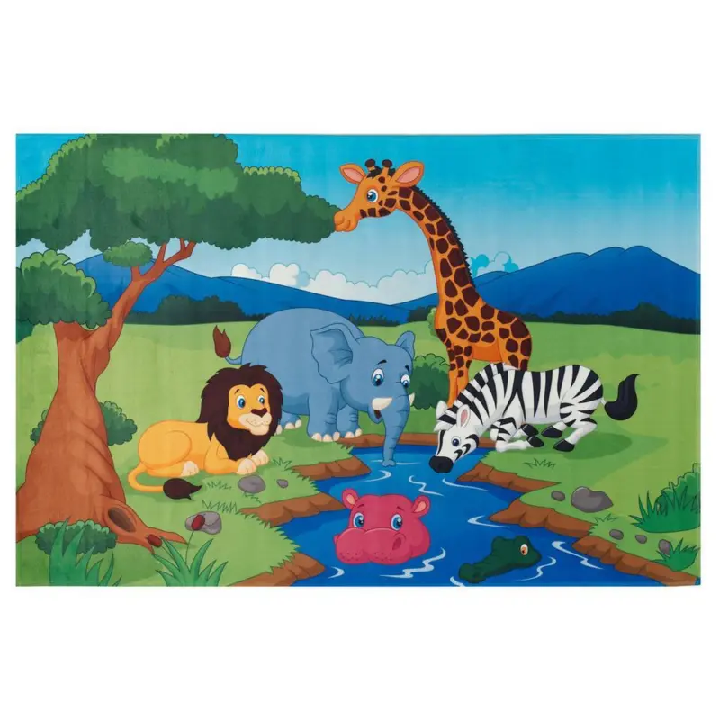 Kinderteppich Tiere Blau/ Grün 5 Freunde 140x200 cm