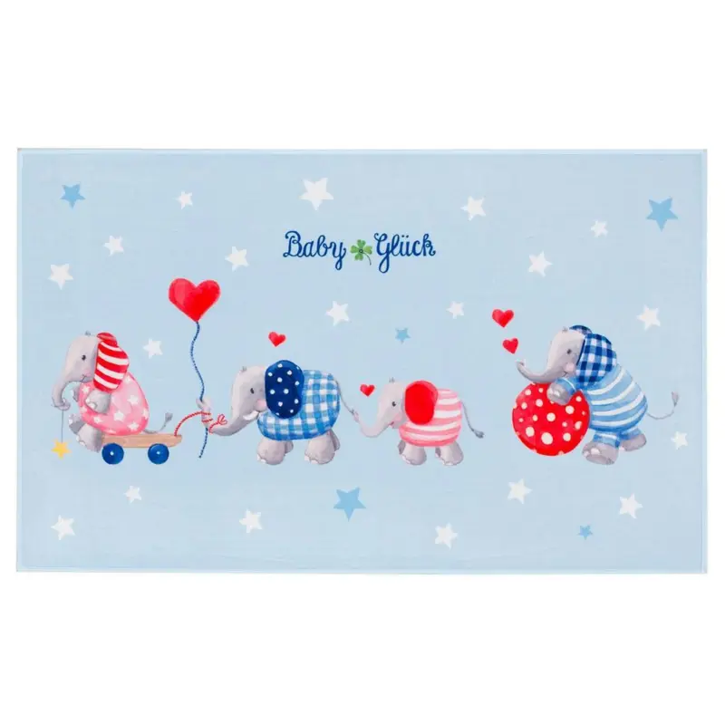 Kinderteppich Elefanten Blau/ Weiß Baby Glück 100x160 cm