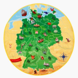 Kinderteppich Rund Landkarte Grün/Gelb De-Map Ø 130 cm