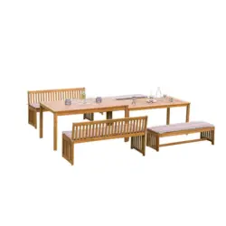 Gartengarnitur Hawaii 6-Teilig Holz Natur Incl. 4 Auflagen
