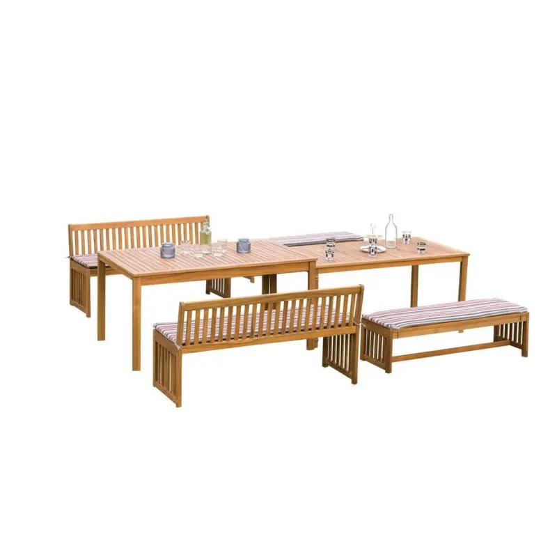 Gartengarnitur Hawaii 6-Teilig Holz Natur Incl. 4 Auflagen