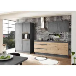 Zweizeilige Küche Troja 210+126,5 cm Anthrazit/Eiche