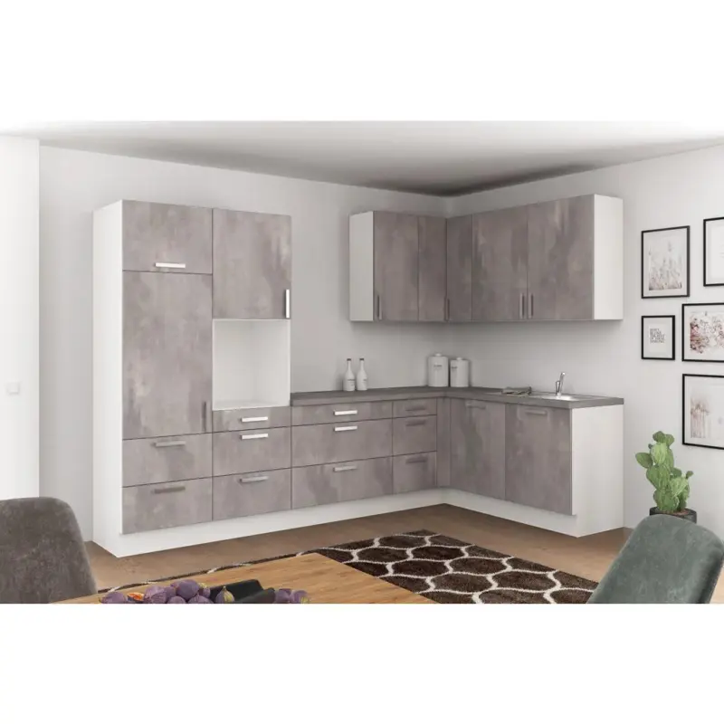Einbauküche Eckküche Möbelix Ip1200 Ohne Geräte 320x185 Cm Betonoptik