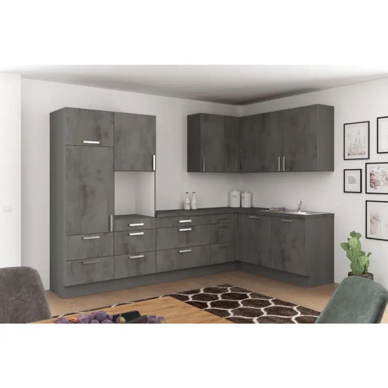 Einbauküche Eckküche Möbelix Ip1200 Ohne Geräte 320x185 Cm Betonoptik