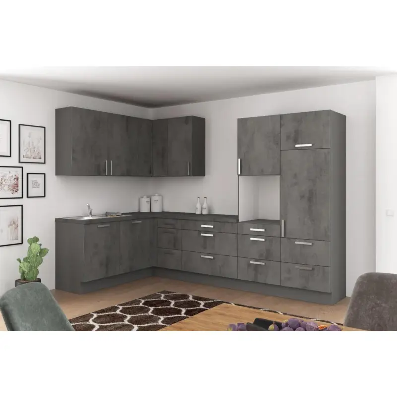 Einbauküche Eckküche Möbelix Ip1200 Ohne Geräte 185x320 Cm Betonoptik