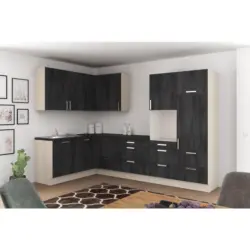 Einbauküche Eckküche Möbelix Ip1200 Ohne Geräte 185x320 Cm Schwarz