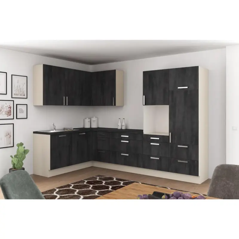 Einbauküche Eckküche Möbelix Ip1200 Ohne Geräte 185x320 Cm Schwarz