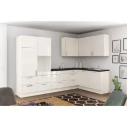 Einbauk&uuml;che Eckk&uuml;che M&ouml;belix Ip4050 Ohne Ger&auml;te 320x185 Cm Magnolie/schwarz