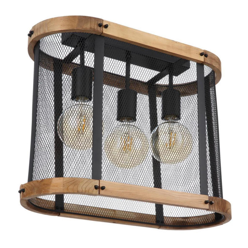 Deckenleuchte L: 45 Cm 3-Flammig Mit Holz
