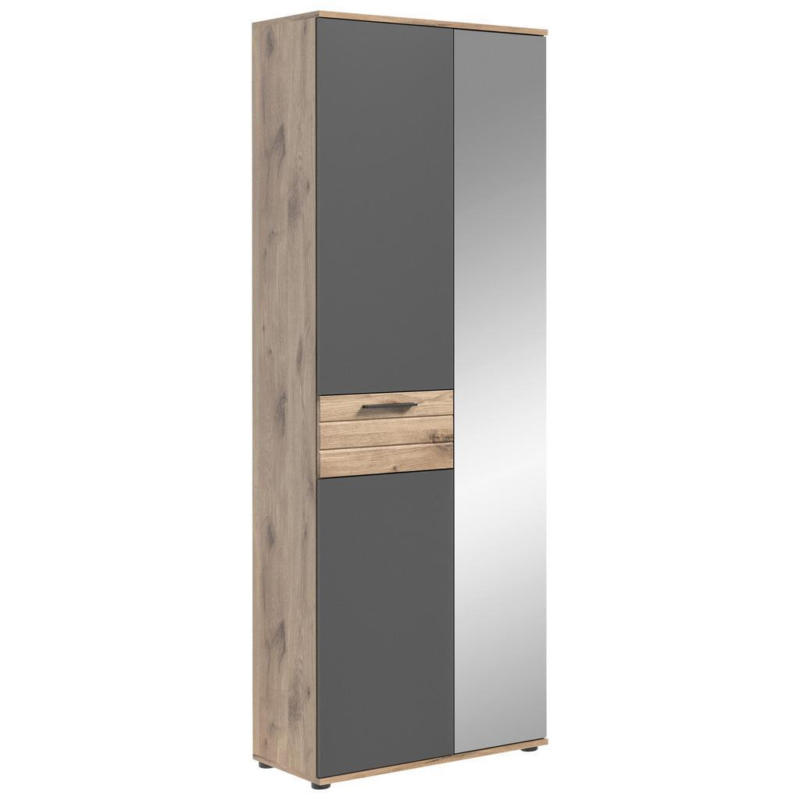 Garderobenschrank Mason Eiche/ Grau Mit Spiegel B: 70 Cm