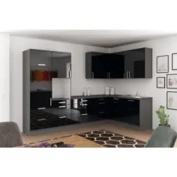 Einbauk&uuml;che Eckk&uuml;che M&ouml;belix Ip4050 Ohne Ger&auml;te 320x185 Cm Schwarz/graphitf.