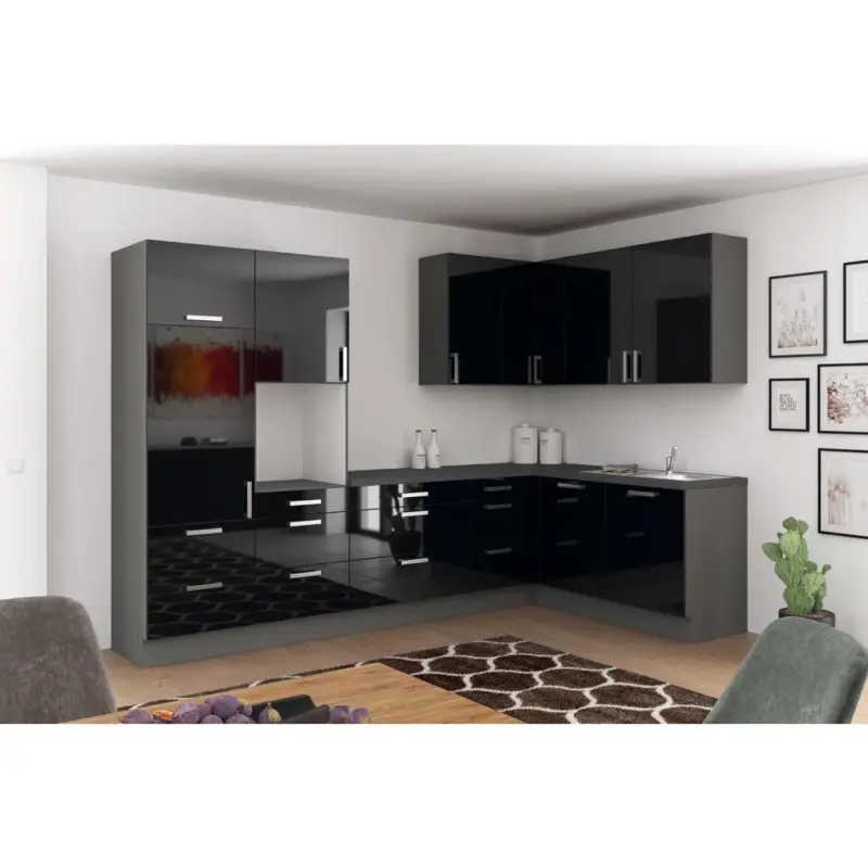 Einbauk&uuml;che Eckk&uuml;che M&ouml;belix Ip4050 Ohne Ger&auml;te 320x185 Cm Schwarz/graphitf.