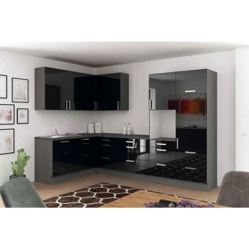 Einbauküche Eckküche Möbelix Ip4050 Ohne Geräte 185x320 Cm Schwarz/graphitf.