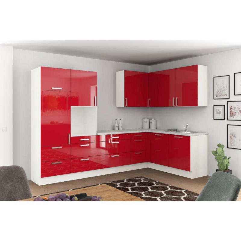 Einbauküche Eckküche Möbelix Ip4050 Ohne Geräte 320x185 Cm Rot/weiß