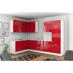 Einbauk&uuml;che Eckk&uuml;che M&ouml;belix Ip4050 Ohne Ger&auml;te 185x320 Cm Rot/wei&szlig;