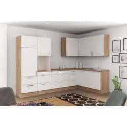 Einbauk&uuml;che Eckk&uuml;che M&ouml;belix Ip1200 Ohne Ger&auml;te 320x185cm Hellgrau/eiche Dekor