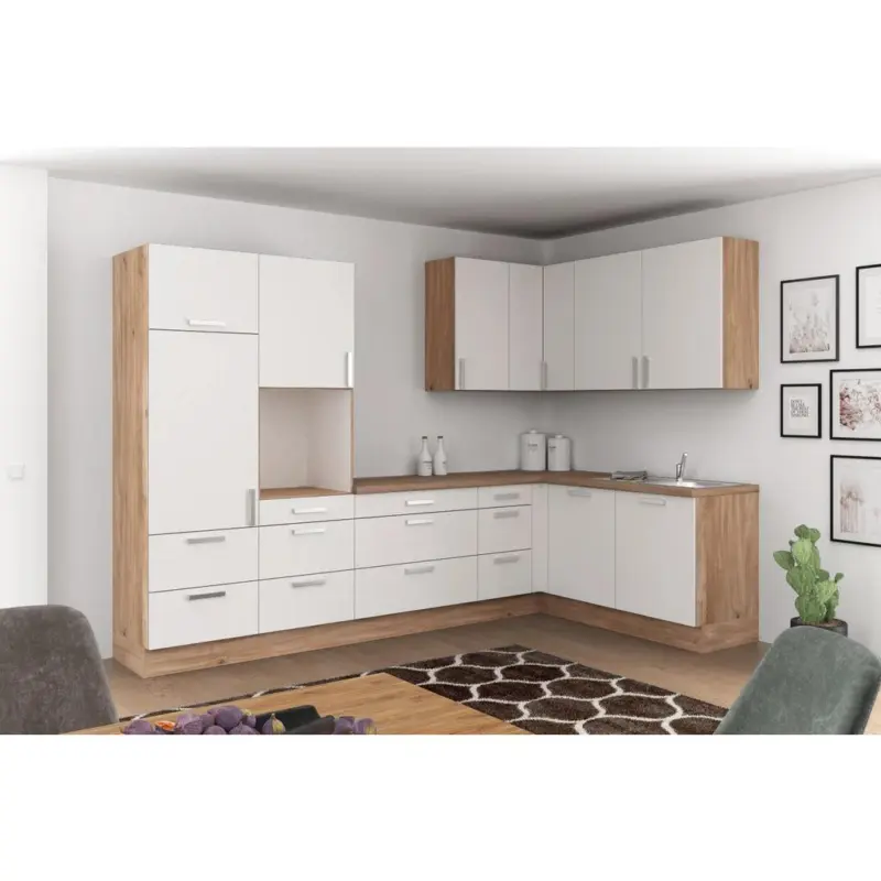 Einbauk&uuml;che Eckk&uuml;che M&ouml;belix Ip1200 Ohne Ger&auml;te 320x185cm Hellgrau/eiche Dekor