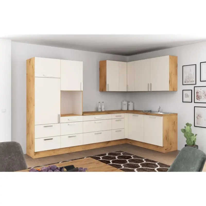 Einbauküche Eckküche Möbelix Ip1200 Ohne Geräte 320x185cm Magnolie/eiche Dekor