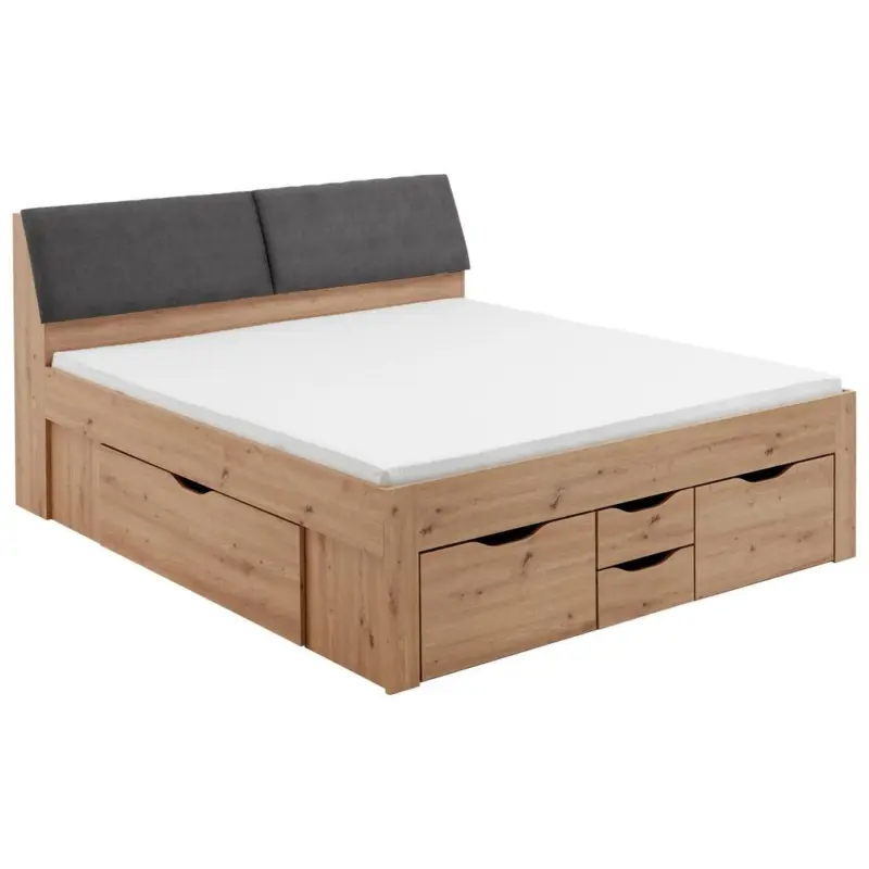 Stauraumbett Mit Bettkasten 180x200 Maxi Eiche Dekor/grau