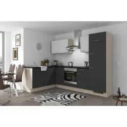 Einbauküche Eckküche Möbelix Pn 80 Mit Geräten 175x275 Cm Weiß/graphit