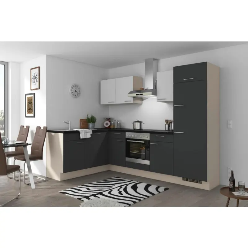 Einbauküche Eckküche Möbelix Pn 80 Mit Geräten 175x275 Cm Weiß/graphit