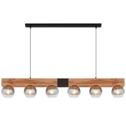 H&auml;ngeleuchte H: 120 cm 6-Flammig, Holzoptik