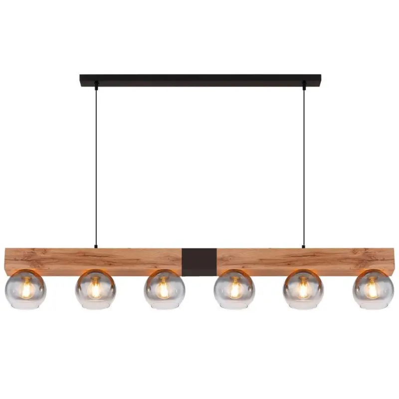 H&auml;ngeleuchte H: 120 cm 6-Flammig, Holzoptik