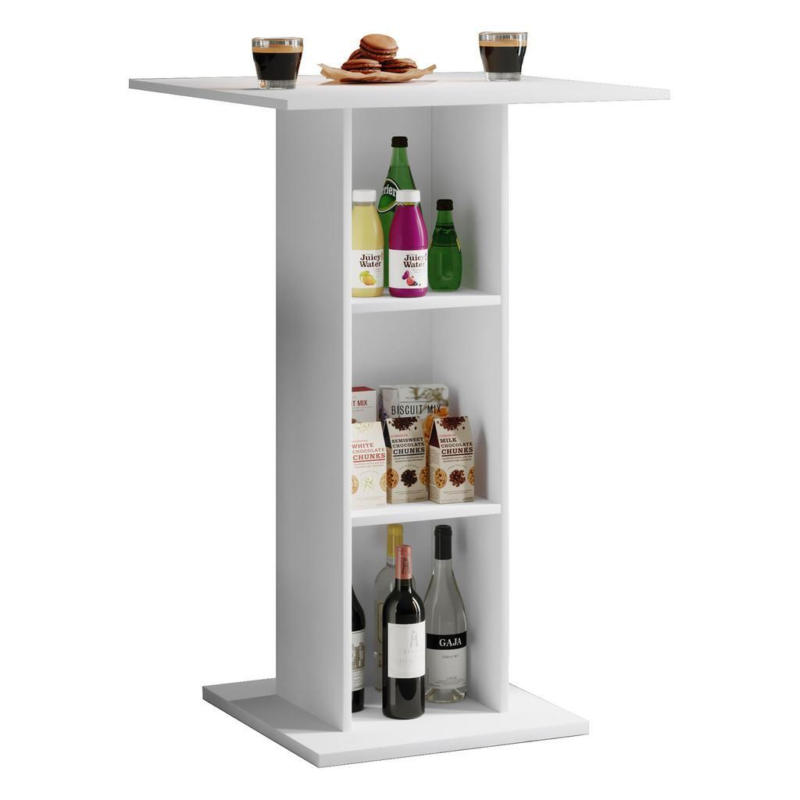 Bartisch Standos LxBxH 70x70x108 cm Weiß mit Regal