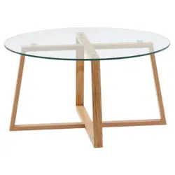 Couchtisch Rund mit Glasplatte, Eiche Massiv